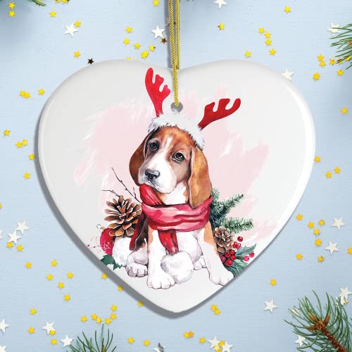 OrnamentallyYou Dog Themed Christmas Ornaments (Watercolor Beagle Christmas Ornament (Heart))