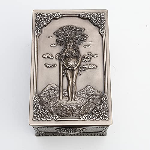 Unicorn Studio Veronese Design 3 3/8 Inch Tall Nature Goddess Mother Earth Gaia Rectangular Trinket Box Cold Cast Bronzed Resin Sculpture Greek Roman Celtic Norse Collectible Home Decor