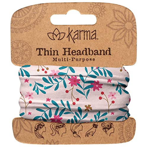 Karma Blush Floral Headband for Women - Thin - Fabric Headband and Stretchy Hair Scarf - Pink/Teal