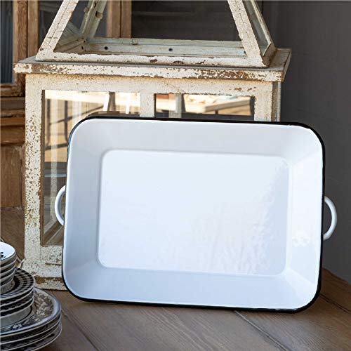 Park Hill Collection EAW90026 Farmhouse Enamelware Rectangle Tray with Handle, 15-inch Length