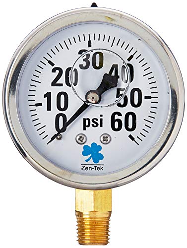 Zenport LPG60 Zen-Tek Glycerin Liquid Filled Pressure Gauge, 60 PSI