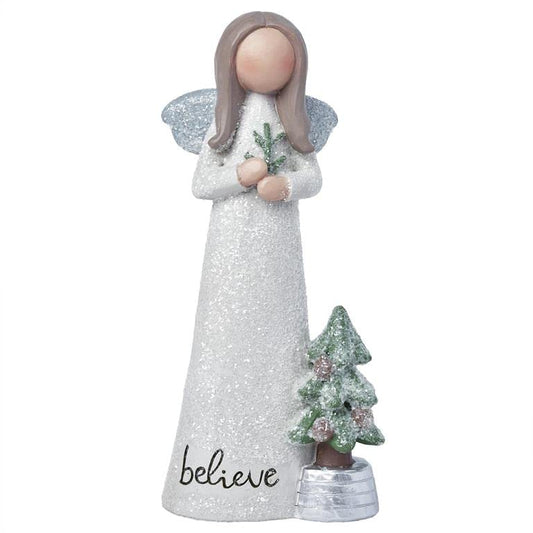 Blossom Bucket Believe Christmas Angel with Tree