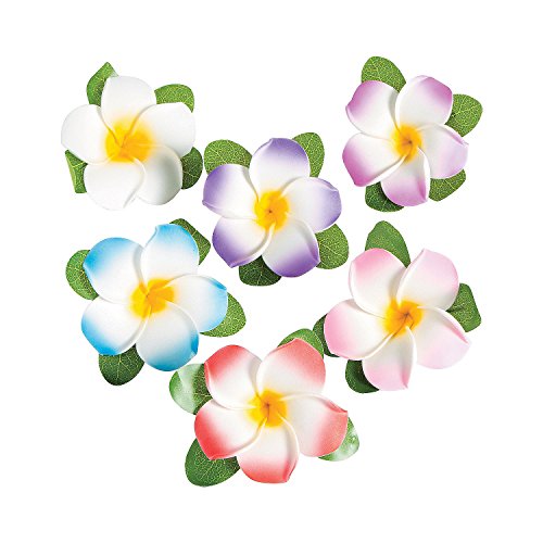 Fun Express - Plumeria Flower Hair Clips for Party - Apparel Accessories - Accessories - Hair Accessories - Party - 12 Pieces