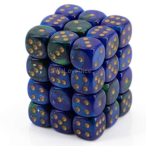 Chessex Manufacturing DND Dice Set-Chessex D&D Dice-12mm Gemini Blue, Green, and Gold Plastic Polyhedral Dice Set-Dungeons and Dragons Dice Includes 36 Dice  D6,Various,CHX26836