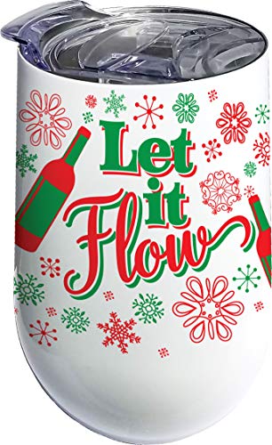 Spoontiques 16971 Let It Flow Stainless Wine Tumbler, 16 ounces, White