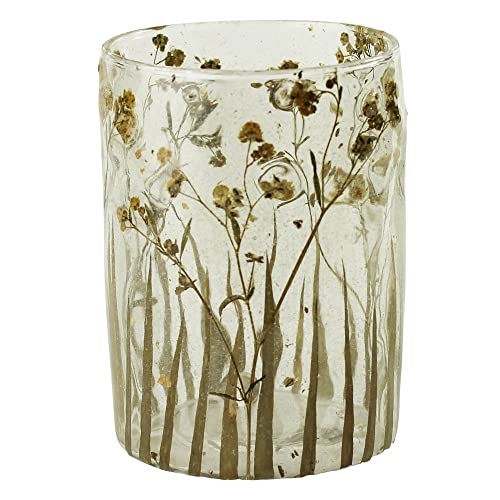 HomArt Small Enameled Prairie Grass Hurricane Candleholder, 4-inch Height, Glass