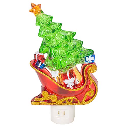 Roman Tree in A Sleigh 6.5 X 2 Inch Acrylic Swivel Plug-in Bubble Night Christmas Lights Green