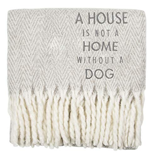 Pavilion Gift Company A House is Not A Home Without A Dog 50x60 Super Soft Herringbone Chevron Tassel Throw Blanket, Gray