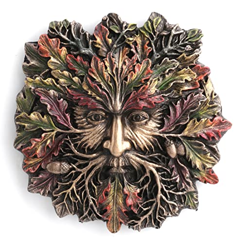 Unicorn Studio Veronese Design 5 1/8 Inch Autumn Equinox Acorn Greenman Wall Sculpture Hand Painted Resin Plaque