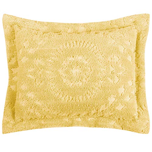 Better Trends Rio Collection is Super Soft and Light Weight in Floral Design 100 Percent Cotton Tufted Unique Luxurious Machine Washable Tumble Dry, Standard Sham, Yellow