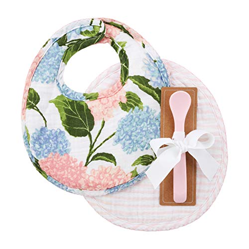 Mud Pie Hydrangea Bib and Spoon Set, 9.50" x 8.50"