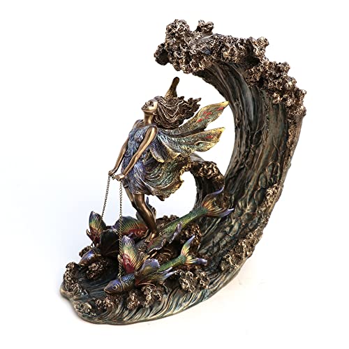 Unicorn Studio Veronese Design 10 3/8" Tall Surfer's Dream Josephine Wall Fairy Figurine Cold Cast Resin Statue Antique Bronze Finish Sculpture Mystic Gifts