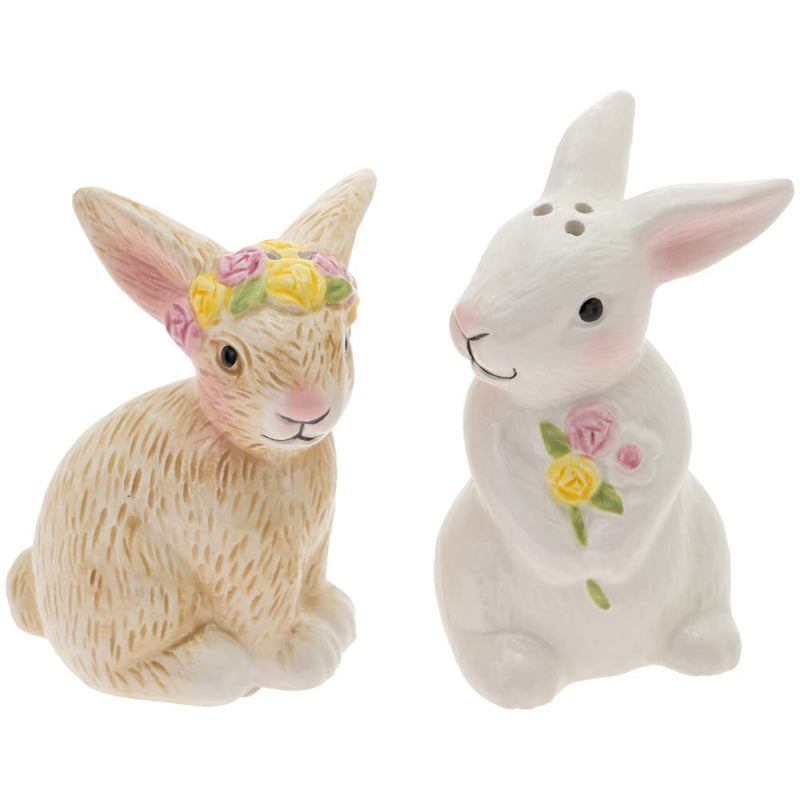 Boston International Salt and Pepper Shakers Easter Ceramic Serveware, Set of 2, Bunny Flower Crown