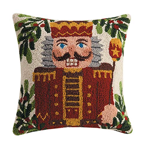 Peking Handicraft 31TG96C16SQ Nutcracker with Staff and Holly Holiday Hook Pillow, 16-inch Square