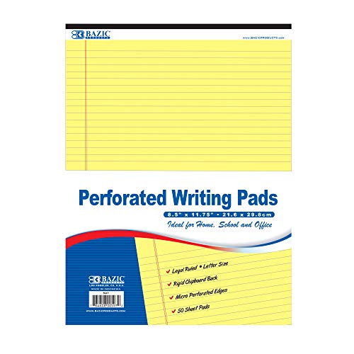 BAZIC 50 Ct. 8.5" X 11.75" Canary Perforated Writing Pad