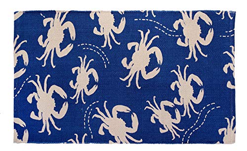 Larry Traverso Printed Cotton Blue Crabs Rug, 21 x 34 inches, 100% Cotton Hand-Stenciled Floor Mat, Durable, Low-Profile, Machine Washable