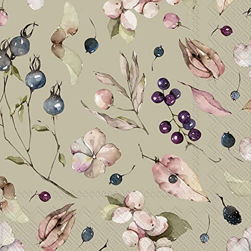 Boston International IHR Floral Fall Autumn Thanksgiving 3-Ply Paper Napkins, 20-Count Cocktail Size, Aurelia- Linen
