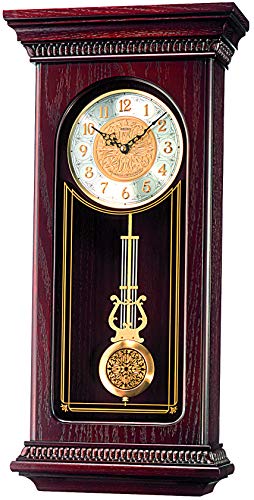 Seiko Oak Finish Wood Wall Clock with Pendulum and Chime, Brown