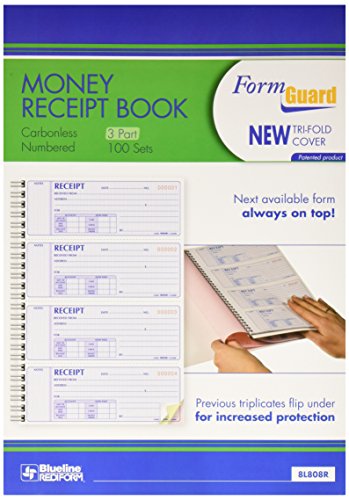 Rediform Formguard Money Receipt Book, 2.75 x 7 Inch, 4x100 Receipts (8L808R)
