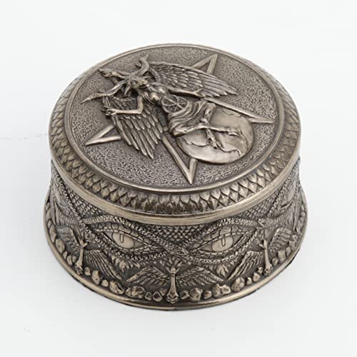 Unicorn Studio Veronese Design 2 3/8" Tall Baphomet Round Trinket Box Cold Cast Resin Antique Bronze Finish