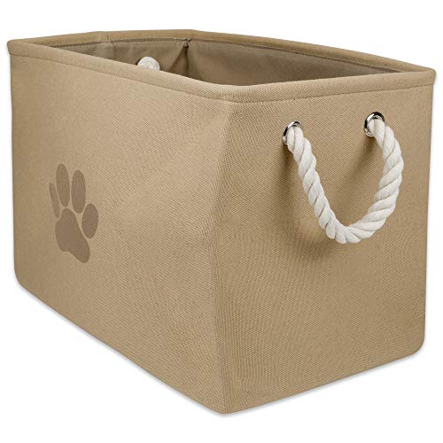 DII Design Bone Dry Paw Print Collapsible Polyester Pet Storage Bin, Rectangle Small - 14 x 8 x 9", Paw Print Taupe