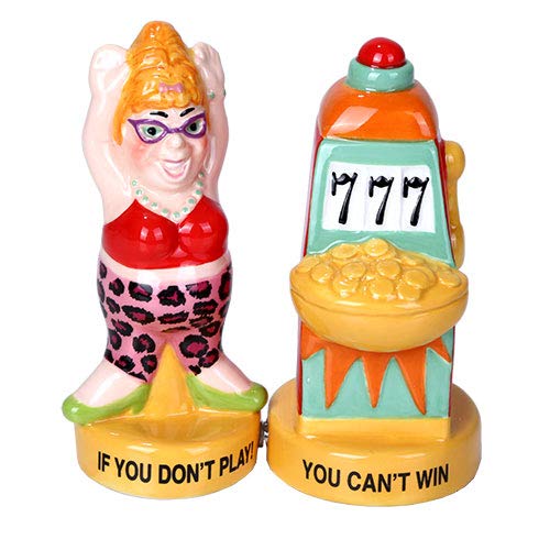 Pacific Trading Giftware Lucky Casino Slot Machine Winner Ceramic Magnetic Salt and Pepper Shaker Set