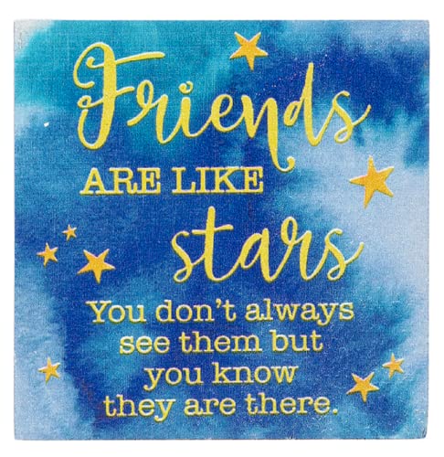 Ganz Friends Are Like Stars Block Talk, Pine Wood, 1 Inch Depth, 2.50 Inches Square, Multicolor