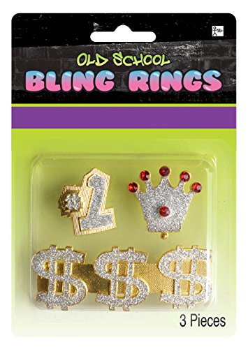 amscan Assorted Bling Rings - Gold - Pack of 3