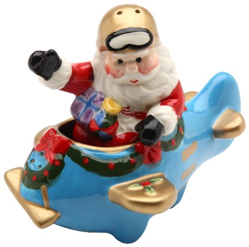 Cosmos Gifts Cosmos Santa on Airplane Salt and Pepper Set, 2.6-Inch Tall