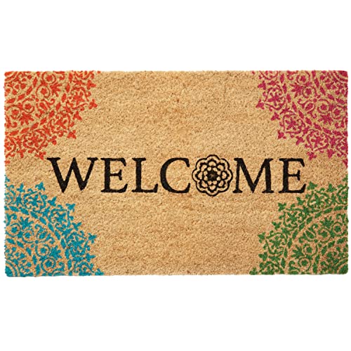 Larry Traverso Mandala 100% Coir Doormat, 18 x 30 inches, Naturally Durable, PVC-Backing, Sustainable