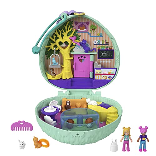 Mattel Polly Pocket Hedgehog Cafe Compact, Caf√© & Pet Theme, Micro Polly Doll & Friend Doll, 2 Animal Figures (1 Cat with Tail Hair), Fun Features & Surprise Reveals, Great Gift for Ages 4 Years Old & Up