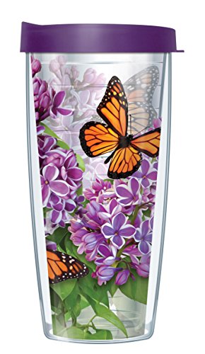 Freeheart Monarch Butterflies Clear Wrap Super Traveler 22 Oz Tumbler Cup with Purple Lid