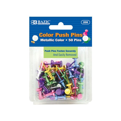 BAZIC Assorted Metallic Color Push Pins (50/Pack)