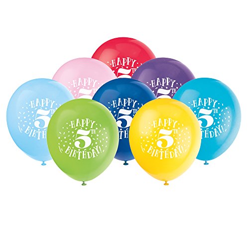 Unique Industries Assorted Color 5th Birthday Latex Balloons, 8 Ct.