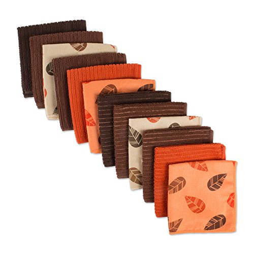DII Design Microfiber, Autumn Leaves, Dishcloth, Orange & Taupe