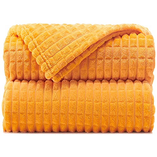 Malinad Throw Blankets ‚Äì 60‚Äùx80‚Äù, Twin Size, Mango - Waffle Blanket - Lightweight Flannel Fleece - Soft, Cozy - Perfect for Bed, Sofa, Couch