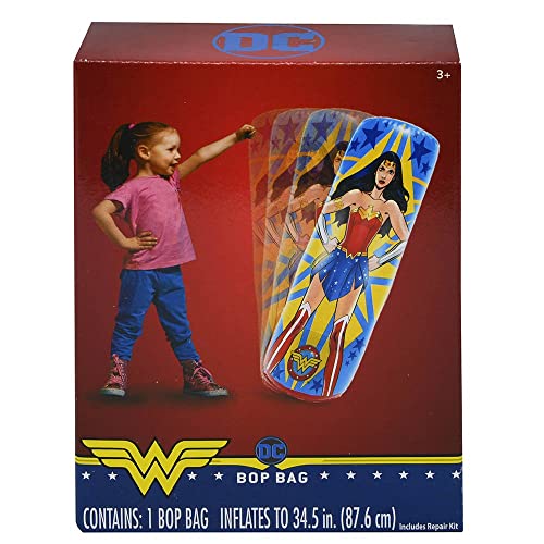 Wonder Woman Punching Bag for Kids - Freestanding Inflatable Boxing Indoor and Outdoor Bop Toy Exercise Play, Durable Heavy Duty Stress Relief Punch Children 34.5 Inches, Blue