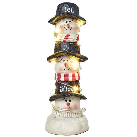 Blossom Bucket Stacked Snowmen Heads with LED Lights