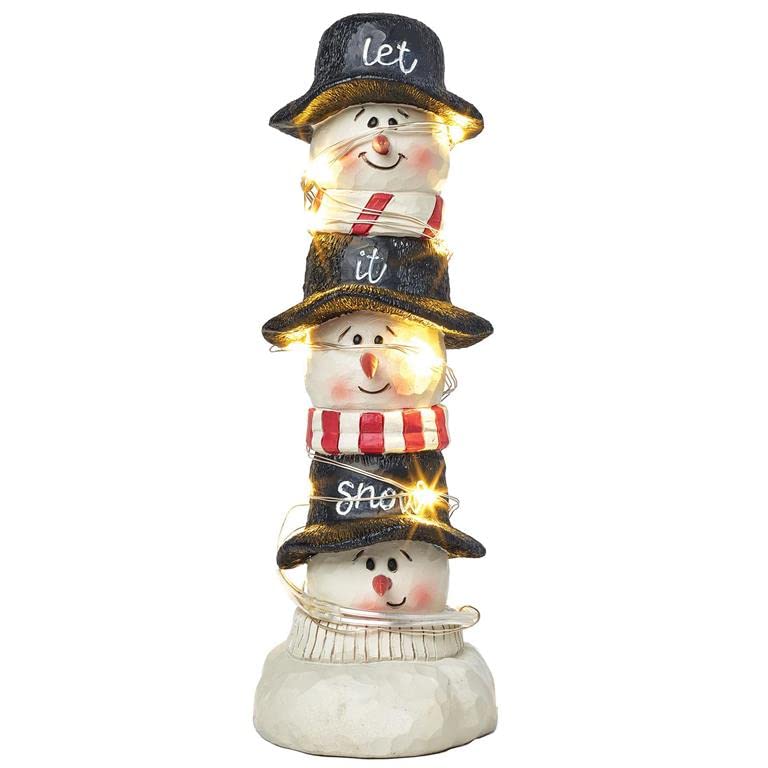 Blossom Bucket Stacked Snowmen Heads with LED Lights