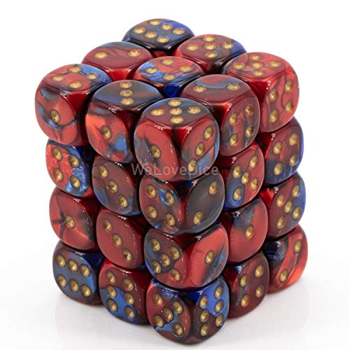DND Dice Set-Chessex D&D Dice-12mm Gemini Blue, Red, and Gold Plastic Polyhedral Dice Set-Dungeons and Dragons Dice Includes 36 Dice  D6