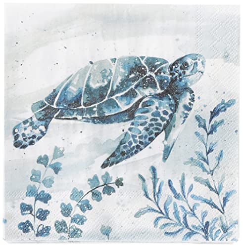 Boston International IHR 3-Ply 20-Count Paper Napkins, 5 x 5-Inches, Aquaworld Waterturtle