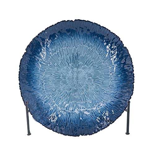 A&B Home Blue Charger Plate - Circular Glass Charger Plate with Stand, Dining Table D‚Äö√†√∂¬¨¬©cor, Dining Table Centerpiece for Wedding, 16" x 16" x 3"