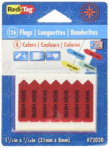 Redi-Tag Mini Arrow Page Flags,"Sign Here", 4 Colors, 126 Flags