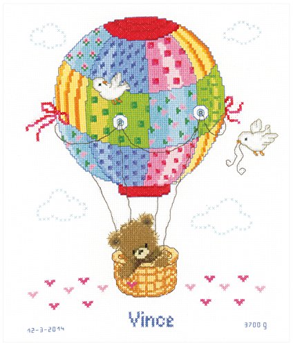 Vervaco 14 CountHot Air Balloon Birth Record on Aida Counted Cross Stitch Kit, 10" by 11.5"