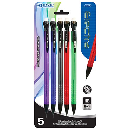 BAZIC Mechanical Pencil Electra 0.7mm, Smooth Writing Pencils Lead, Latex Free Eraser, for Drafting Drawing Sketching (5/Pack), 1-Pack