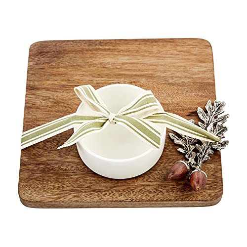 Mud Pie Acorn Serving Board and Dip Cup Set, 8.5" x 8.5", Mango Wood