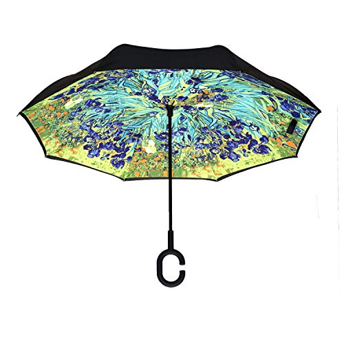 Calla Topsy Turvy Inverted Umbrella, Windproof, UV Protection, Drip-Free Inverted Design, Hands-Free Option, Comfort-Grip C-Shaped Handle and Exclusive Patterns, Van Gogh&