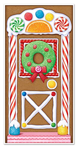 Beistle Printed Plastic Gingerbread House Door Cover Indoor/Outdoor Christmas Party Decorations, 30 by 5-Inch, Multicolored