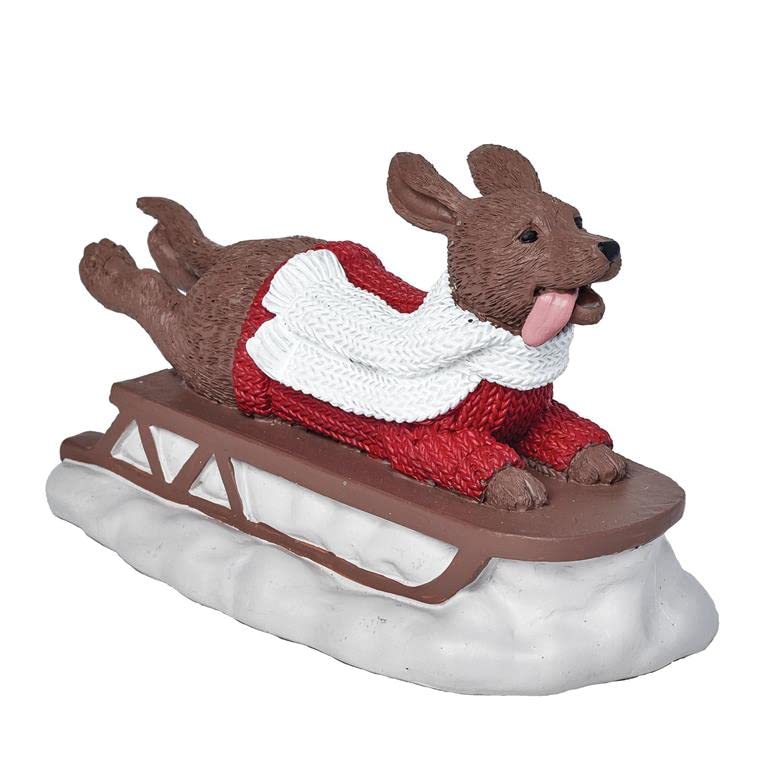 Blossom Bucket Sledding Dog with Red Sweater