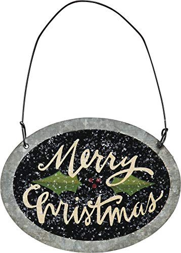 Primitives By Kathy Christmas Decor - Tin Metal Merry Oval Ornament Sign 